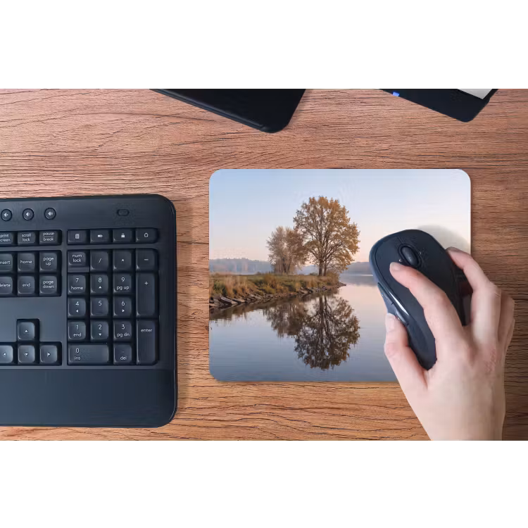 Bomen - Reflectie - Water - Zonsopgang - Serene muismat rubber klein -toetsenbord
