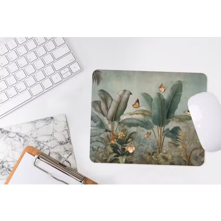 Tropisch bladerdek - Vlinders - groen - Bruin muismat rubber klein -witbureau