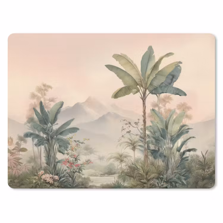 Tropisch landschap - palmbomen - Bloemen - Roze lucht muismat rubber klein -3d