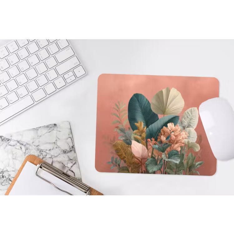 Tropische bladeren - Bloemen - Roze - groen muismat rubber klein -witbureau