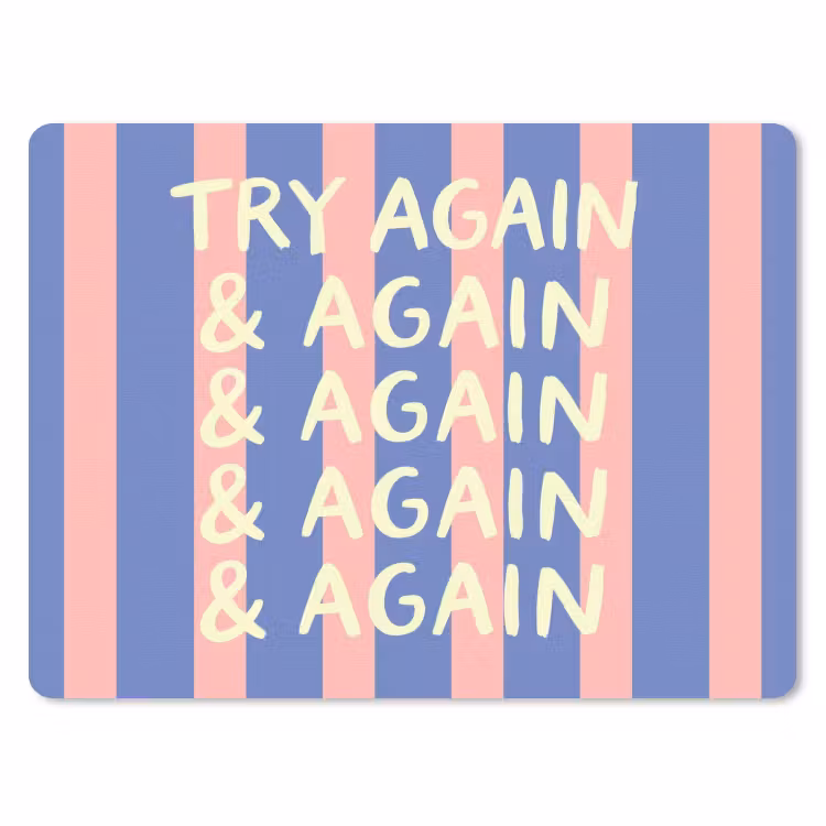 Try again - Strepen - Roze - Verticaal - Blauw muismat rubber klein -3d