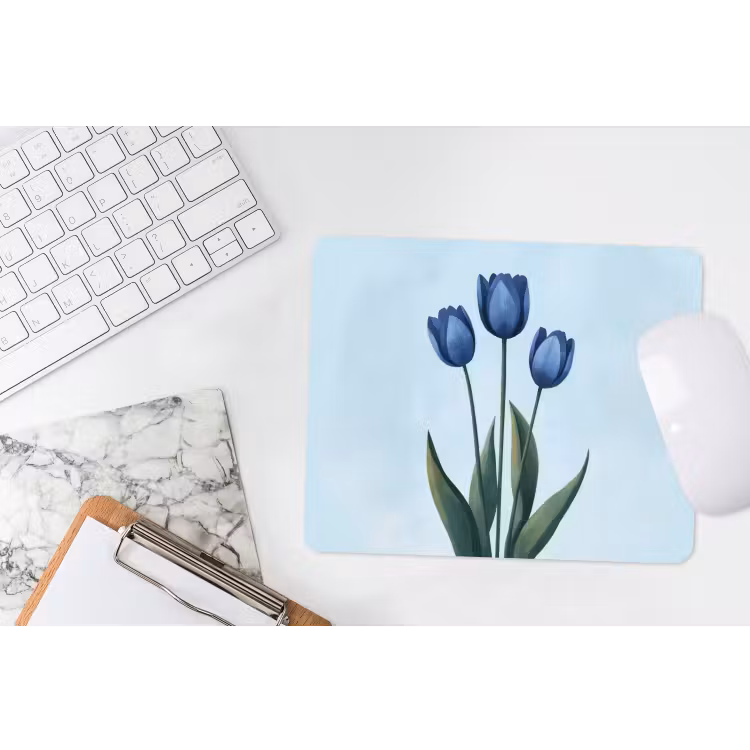 Tulpen - Blauw - Bladeren muismat rubber klein -witbureau
