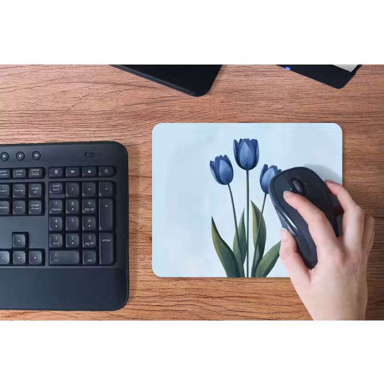 Tulpen - Blauw - Bladeren muismat rubber klein -toetsenbord