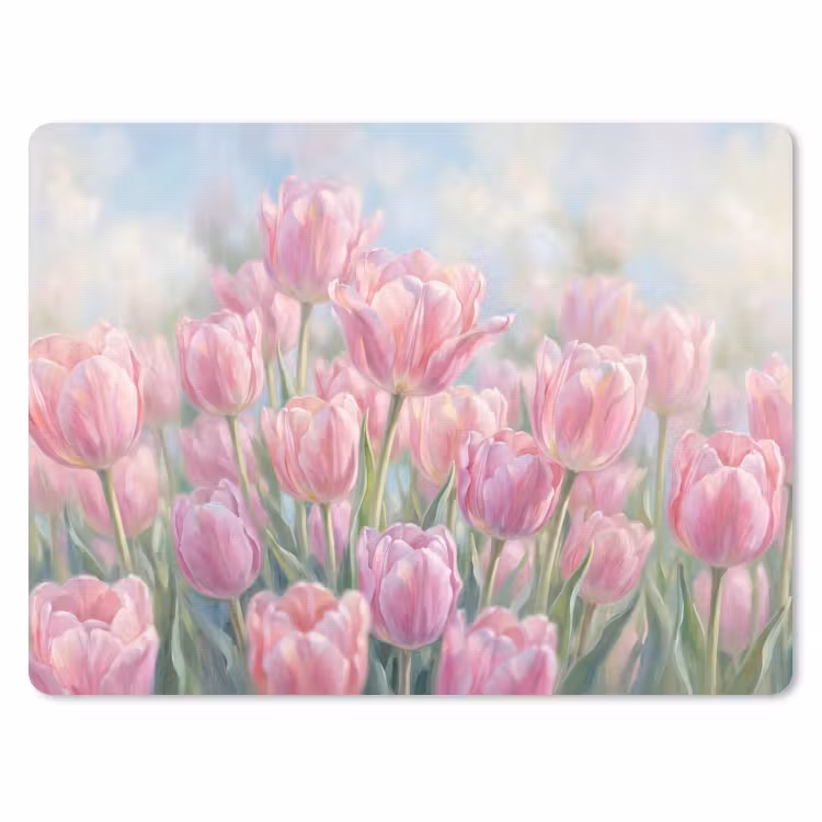 Tulpen - Veld - Lente - Roze muismat rubber klein -3d