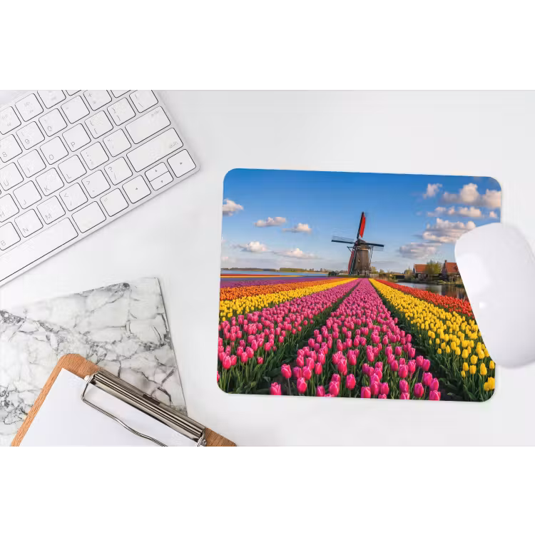 Tulpen - Holland - Molen - Kleurrijk muismat rubber klein -witbureau