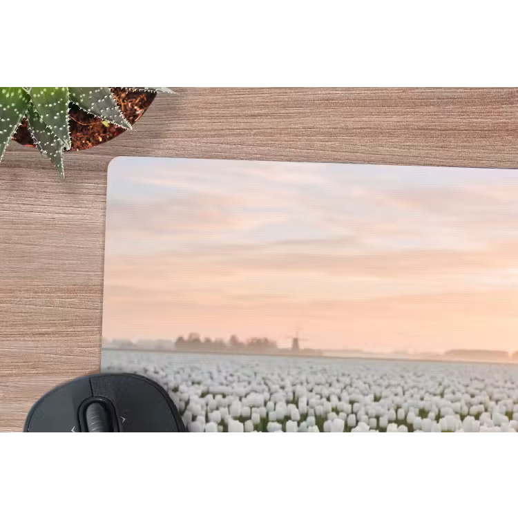 Tulpen - Landschap - Wit muismat rubber klein -closeup