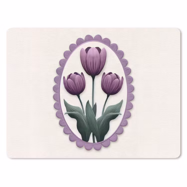 Tulpen - Paars - Lijst - Bladeren muismat rubber klein -3d