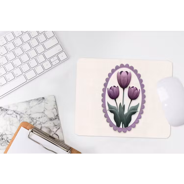 Tulpen - Paars - Lijst - Bladeren muismat rubber klein -witbureau