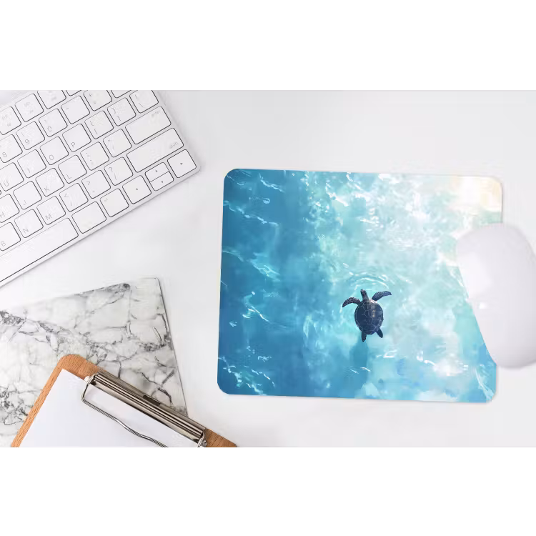 Schildpad - Zee - Blauw - Schittering muismat rubber klein -witbureau