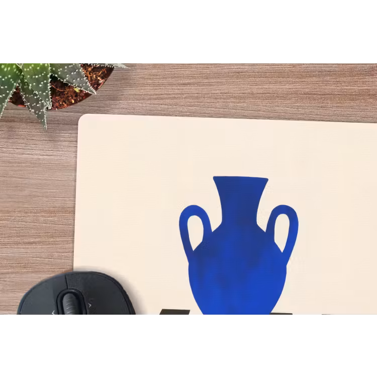 Vaas - Blauw - Geblokt - Modern muismat rubber klein -closeup