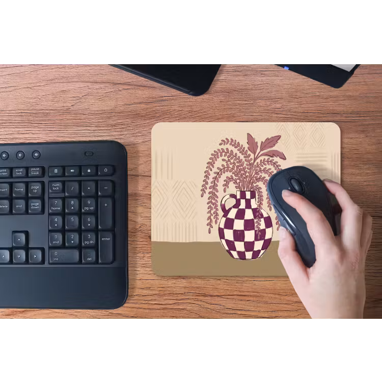Vaas - Geruit - Planten - Modern - Paars muismat rubber klein -toetsenbord