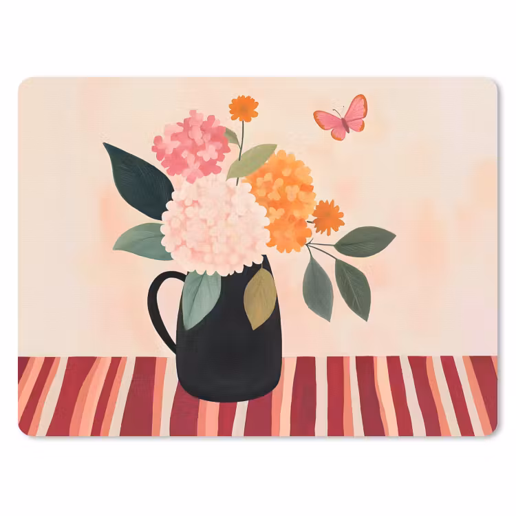 Vaas - Bloemen - Vlinder - Rood muismat rubber klein -3d