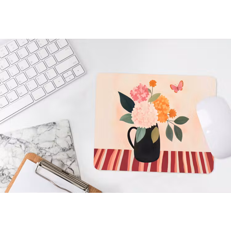 Vaas - Bloemen - Vlinder - Rood muismat rubber klein -witbureau