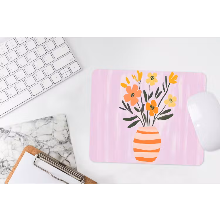 Vaas - Gestreept - Bloemen - Oranje muismat rubber klein -witbureau