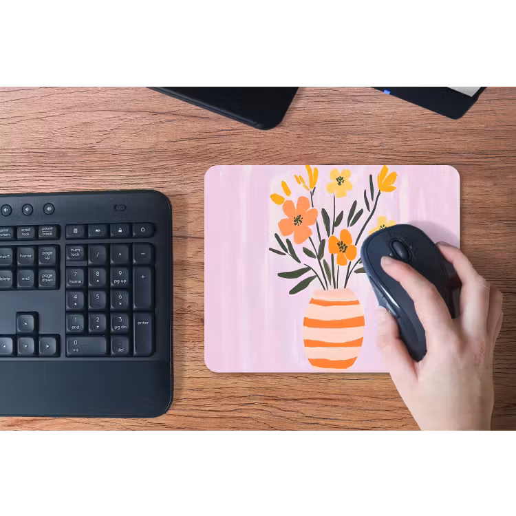 Vaas - Gestreept - Bloemen - Oranje muismat rubber klein -toetsenbord