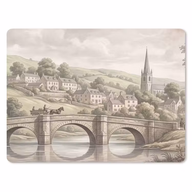 Dorp - Brug - Uitzicht - Groen muismat rubber klein -3d