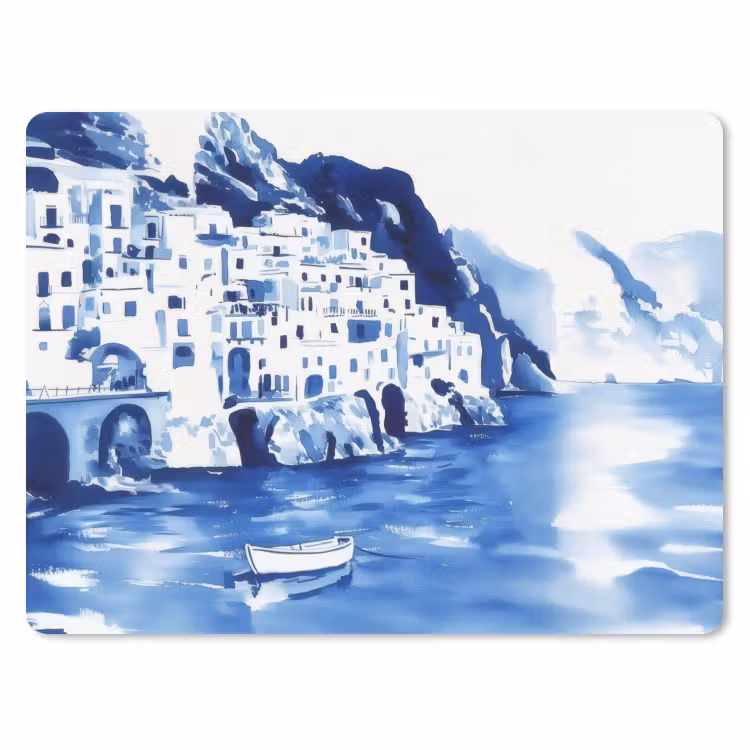 Dorp - Rotswand - Roeiboot - Water muismat rubber klein -3d