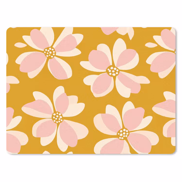 Vintage - Bloemen - Okergeel muismat rubber klein 262 -3d