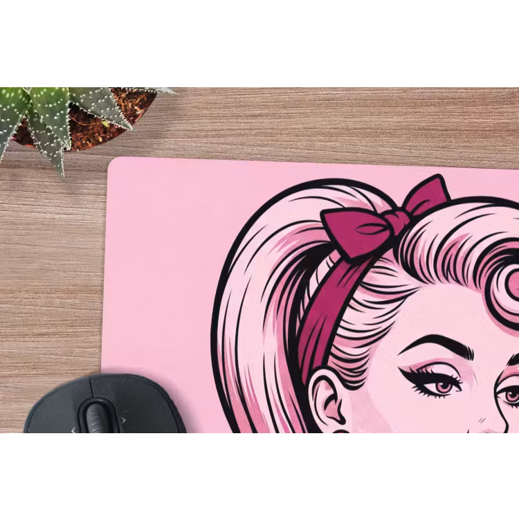 Vintage - Vrouw - Roze muismat rubber klein -closeup