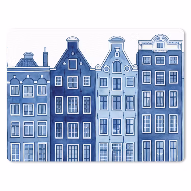 Aquarel - Grachtenpanden - Delfts - Blauw muismat rubber klein -3d