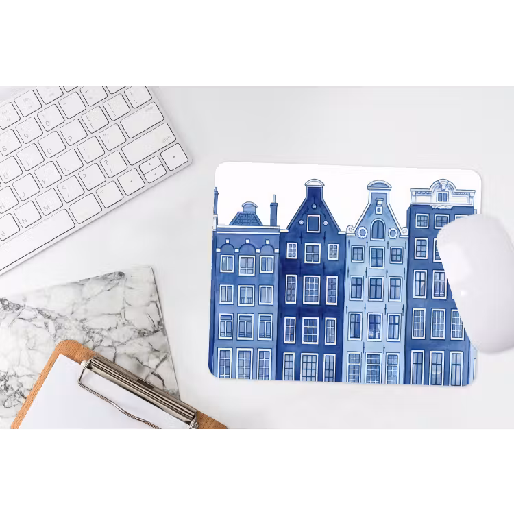 Aquarel - Grachtenpanden - Delfts - Blauw muismat rubber klein -witbureau