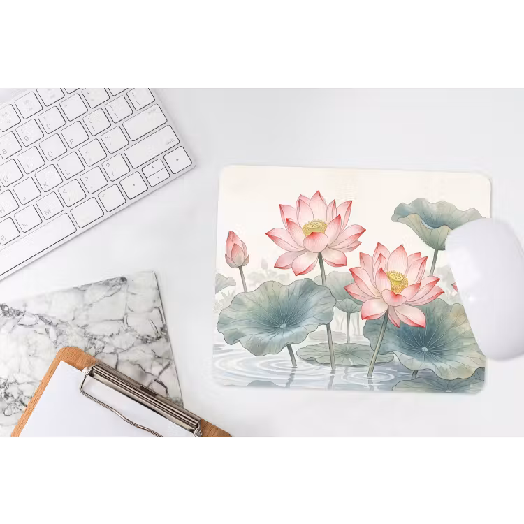 Aquarel - Lotusbloemen - Kleurrijk muismat rubber klein -witbureau