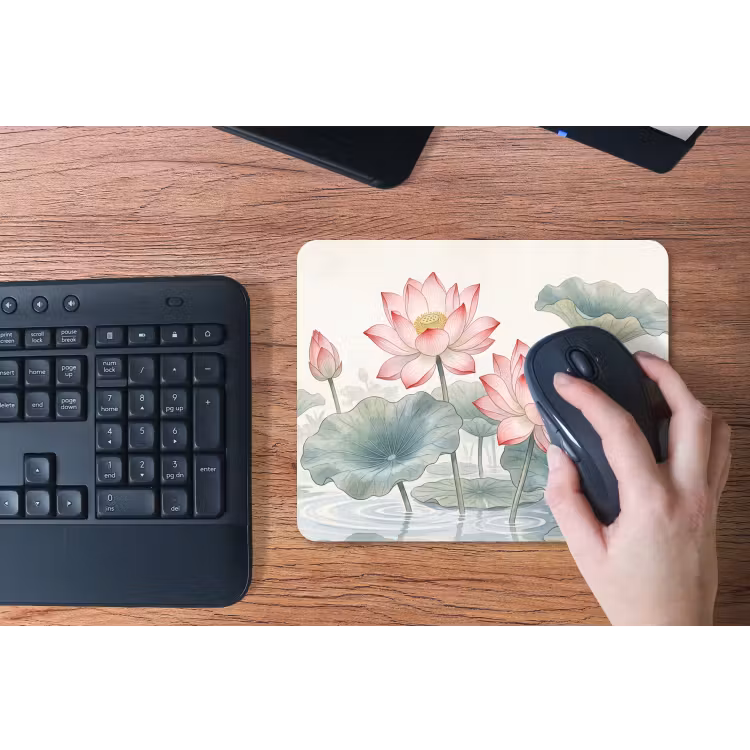 Aquarel - Lotusbloemen - Kleurrijk muismat rubber klein -toetsenbord