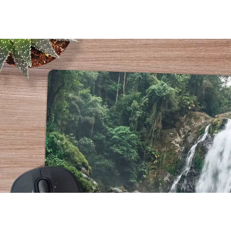 Waterfall - Forest - Nature - Greenkhgyguyg muismat rubber klein -closeup