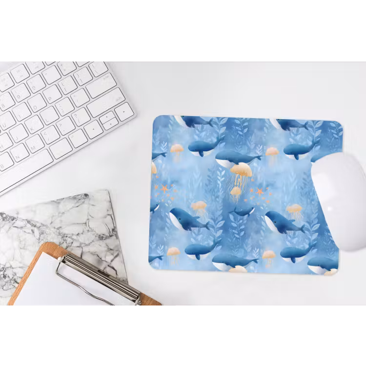 Walvissen - Oceaan - Blauw muismat rubber klein 262 -witbureau