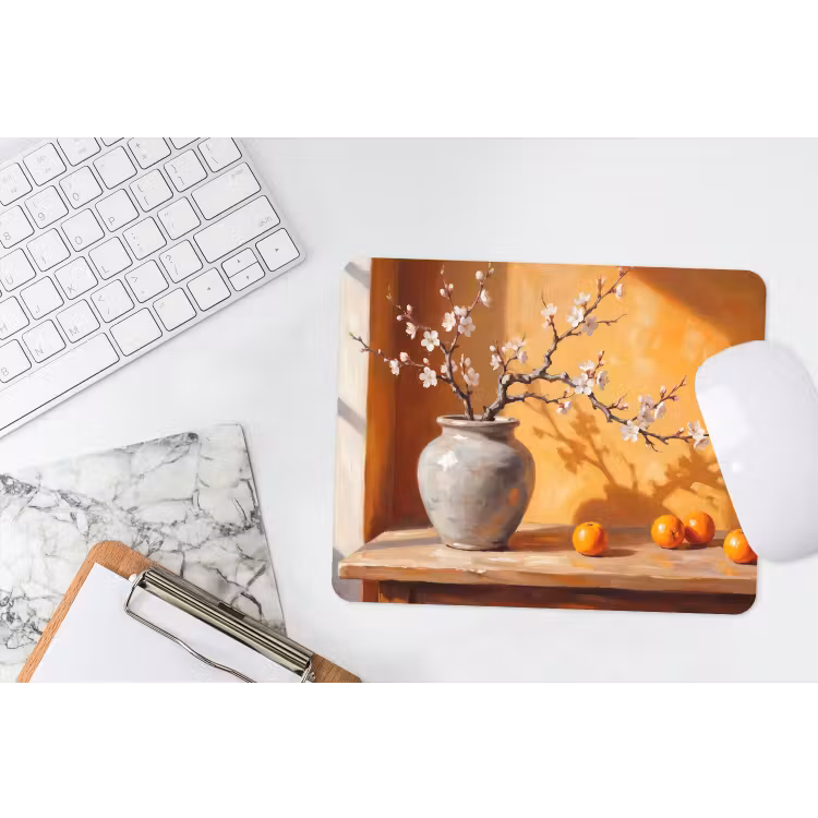 Mouse Pad - White Flowers - Still Life - Witte bloemen - Stilleven muismat rubber klein