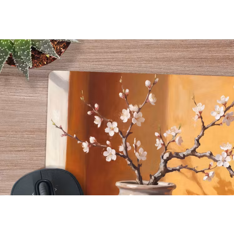 Mouse Pad - White Flowers - Still Life - Witte bloemen - Stilleven muismat rubber klein