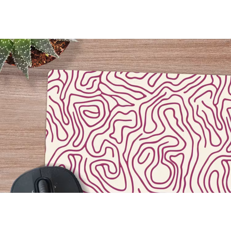 Kronkelende lijn - Magenta - Crème muismat rubber klein 262 -closeup