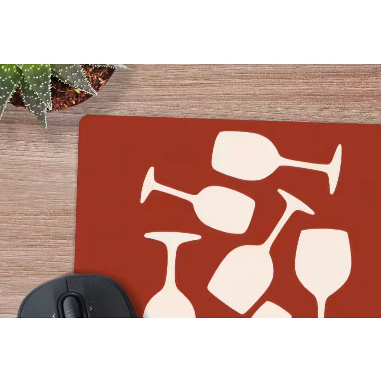 Wijnglazen - Silhouetten - Wit muismat rubber klein -closeup