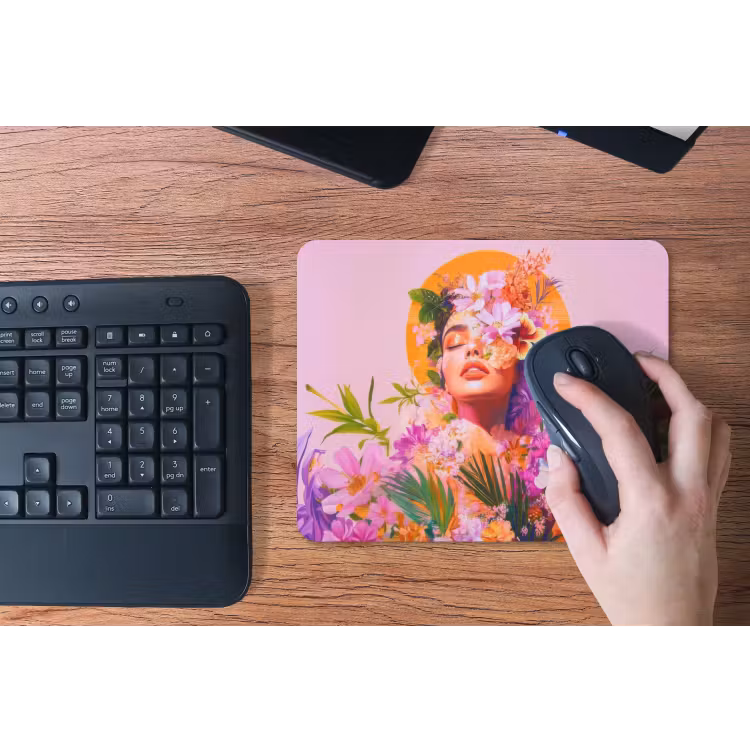 Vrouw - Abstract - Cirkel - Bloemen muismat rubber klein -toetsenbord