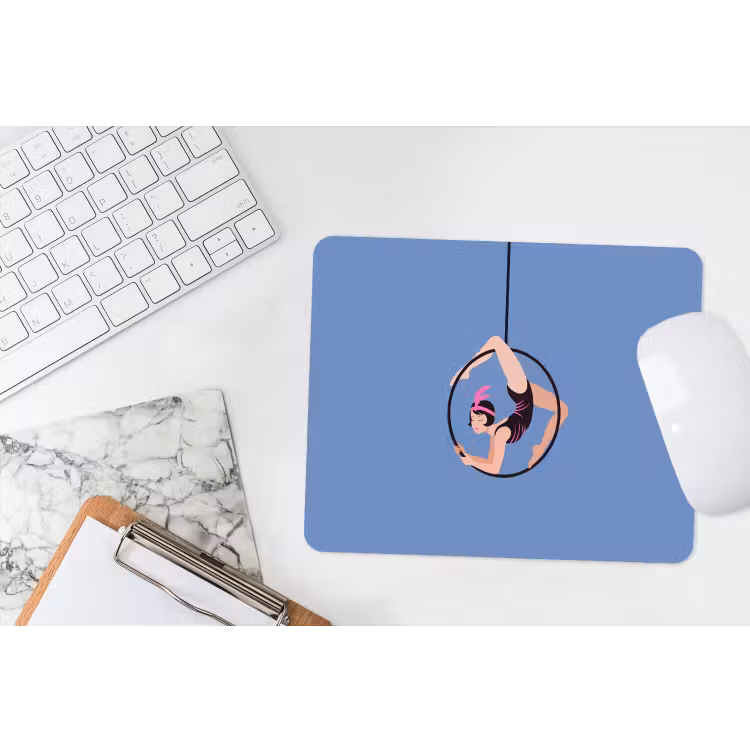 Vrouw - Aerial hoop - Art deco - Illustratie - Blauw muismat rubber klein -witbureau
