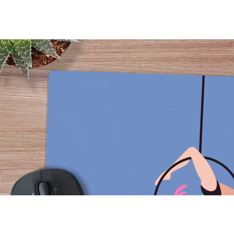 Vrouw - Aerial hoop - Art deco - Illustratie - Blauw muismat rubber klein -closeup