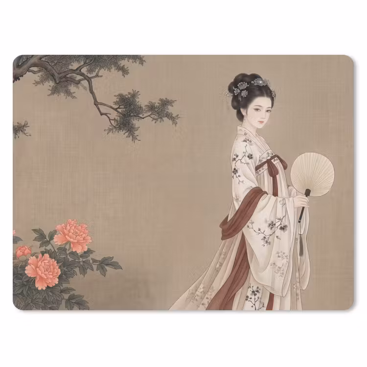 Vrouw - Azië - Kunst - Beige muismat rubber klein -3d