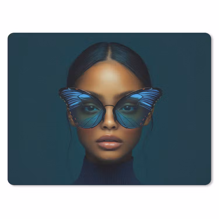 Vrouw - Vlinder - Bril - Blauw - Modern - Portret muismat rubber klein -3d