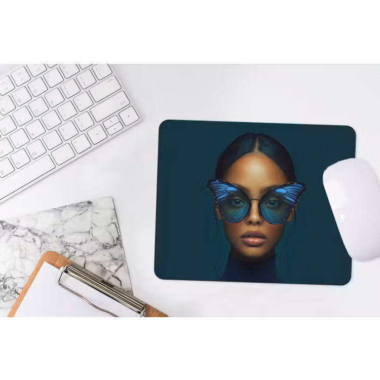Vrouw - Vlinder - Bril - Blauw - Modern - Portret muismat rubber klein -witbureau