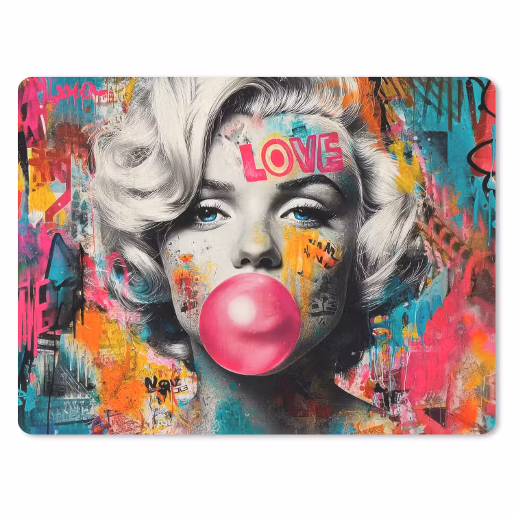 Vrouw - Kauwgom - Graffiti - Neonkleuren muismat rubber klein -3d