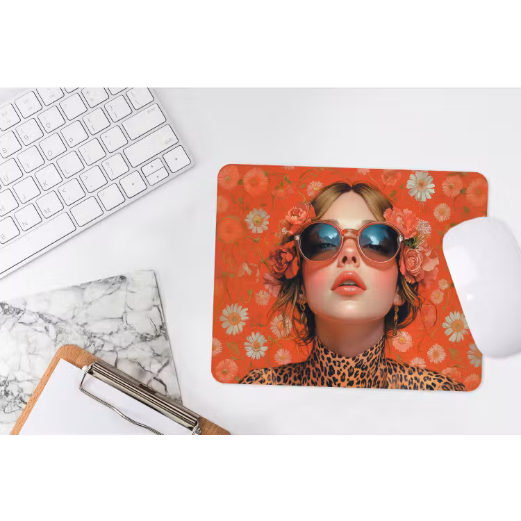 Vrouw - Kleurrijk - Dierenprint - Bloemen muismat rubber klein -witbureau