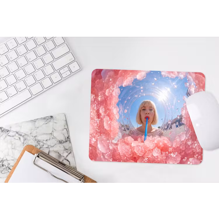 Vrouw - Drank - Zomer - Roze - Blauw muismat rubber klein -witbureau