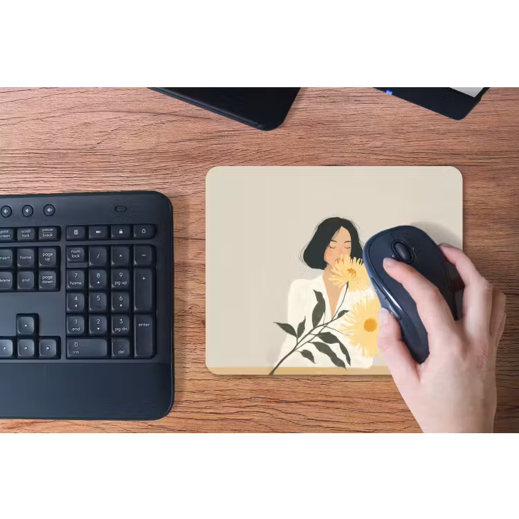 Vrouw - Bloem - Geel - Minimalistisch muismat rubber klein -toetsenbord