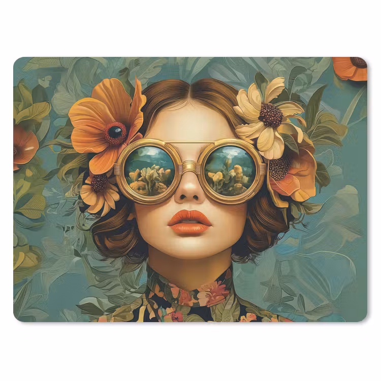 Vrouw - Bloemen - Vlinders - Natuur - Vintage muismat rubber klein -3d
