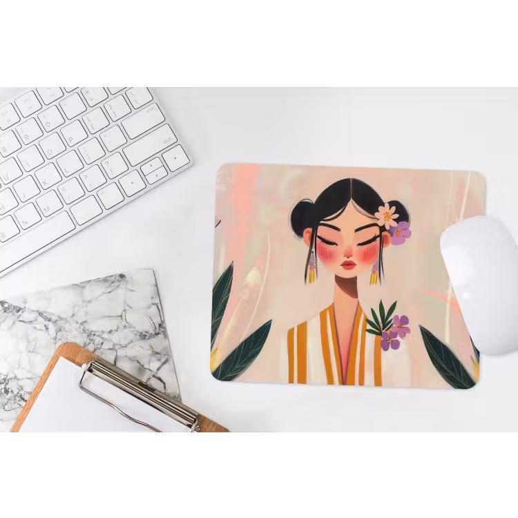 Vrouw - Bloemen - Pastel muismat rubber klein -witbureau