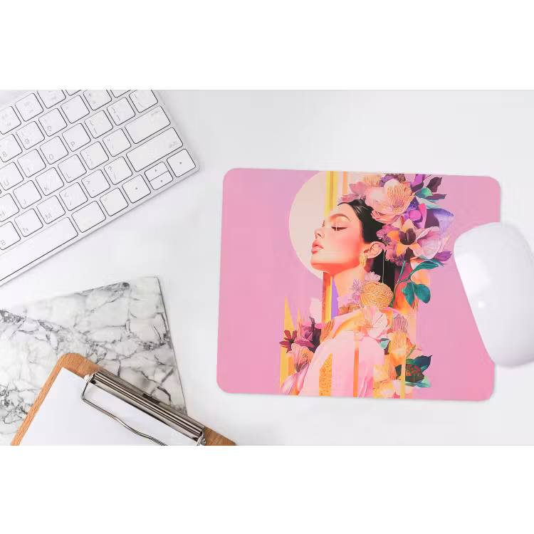 Vrouw - Bloemen - Paars - Abstract muismat rubber klein -witbureau