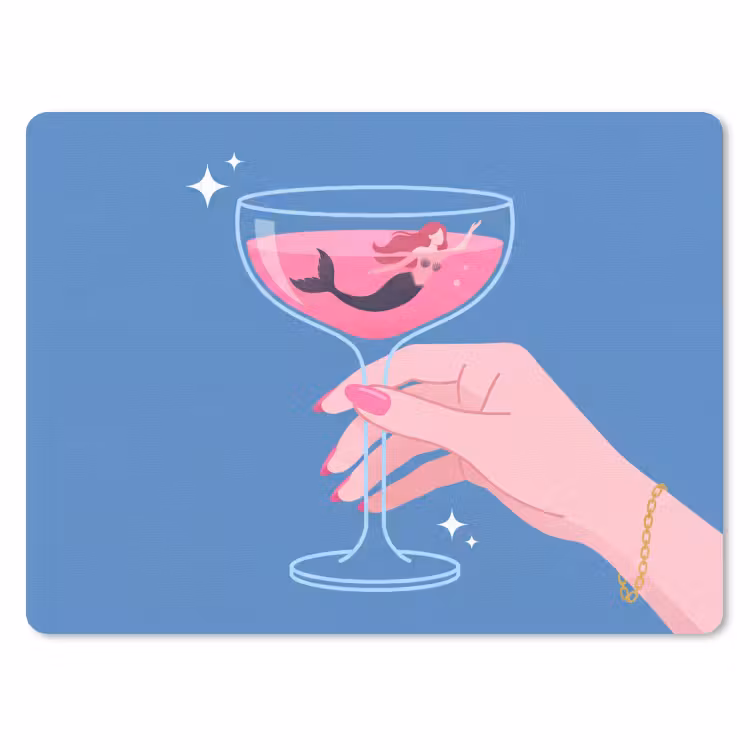 Vrouw - Glas - Abstract - Roze - Blauw muismat rubber klein -3d