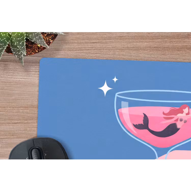 Vrouw - Glas - Abstract - Roze - Blauw muismat rubber klein -closeup