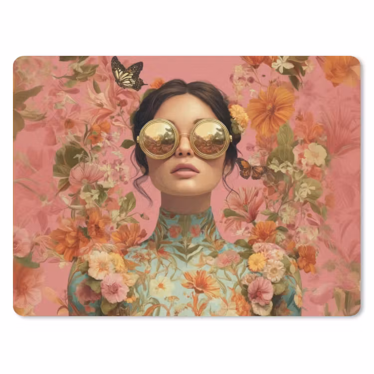 Vrouw - Bril - Roze - Bloemen muismat rubber klein -3d