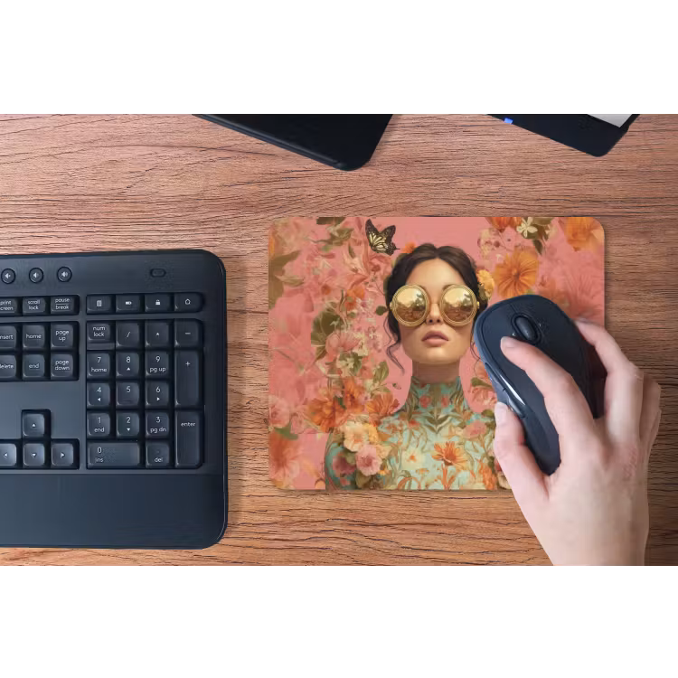 Vrouw - Bril - Roze - Bloemen muismat rubber klein -toetsenbord
